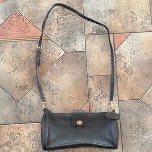 Coach Black Leather Shoulder Bag with Gold Accents
